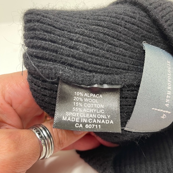 Anthropologie black stocking cap hat alpaca wool cotton - Picture 2 of 4